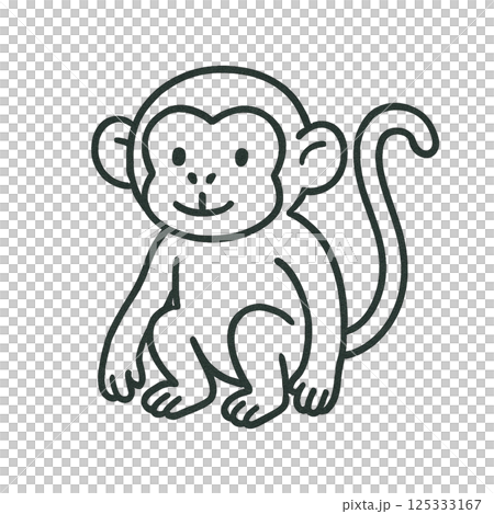 猴子線描插畫，簡單，素材，圖標，無背景，動物系列 125333167