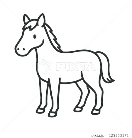 馬の線画イラスト、シンプル、素材、アイコン、背景なし、動物シリーズ 125333172