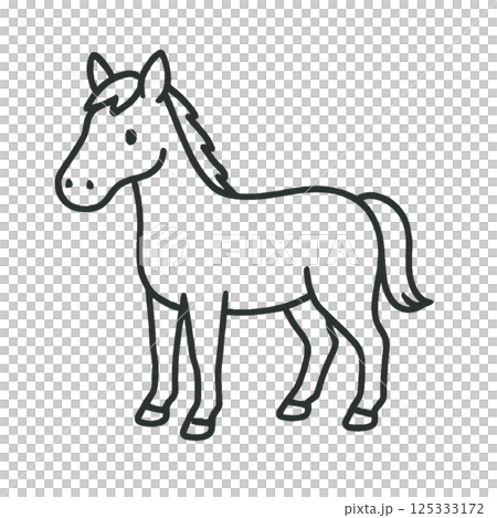 馬の線画イラスト、シンプル、素材、アイコン、背景なし、動物シリーズ 125333172