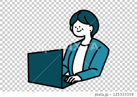 Business woman who works with a laptop computer 125333359
