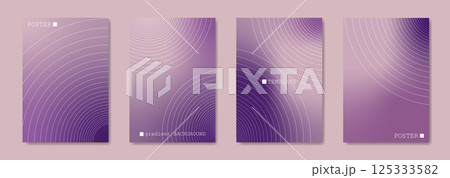 Abstract poster background, purple gradient card template set collection. Minimal cover line art circles in motion. Vector illustration banners for social media, flyer, music with copy space 125333582