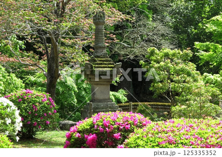 奈良国立博物館の庭園：苔むした宝篋印塔 125335352