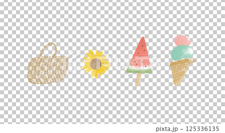 Summer simple hand-drawn watercolor illustration set 125336135