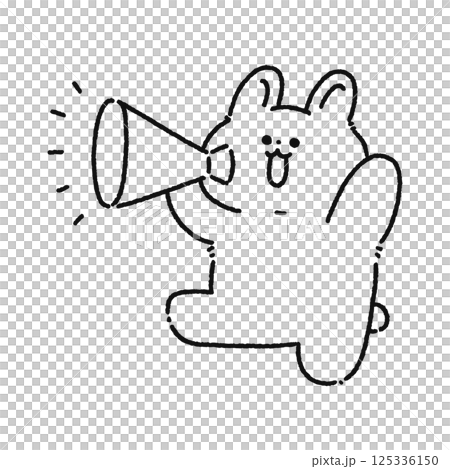 メガホンを持って応援するウサギ 線画 メガホンを持って応援するウサギ 線画 125336150