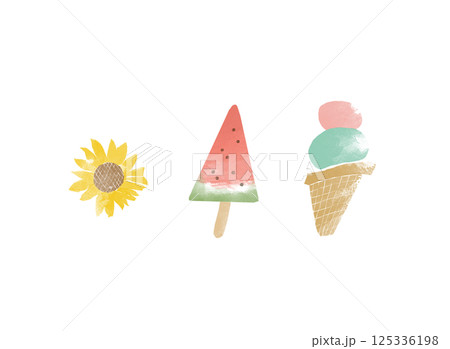 夏のシンプルな手描き風の水彩イラストセット 125336198