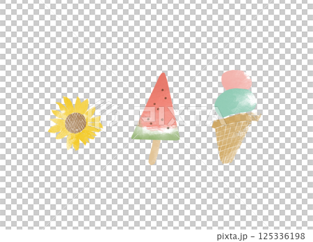 夏のシンプルな手描き風の水彩イラストセット 125336198