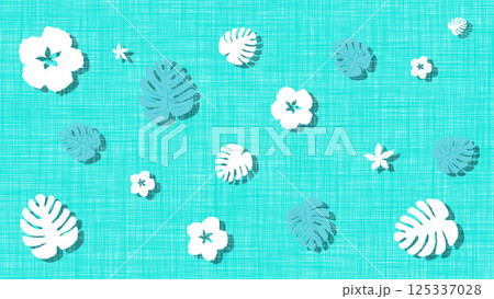 南国植物と花が並ぶ夏らしい壁紙イラスト（水色系） 125337028