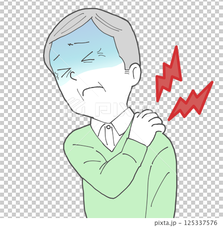 Senior man with shoulder pain 2 turns pale 125337576