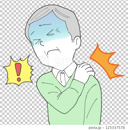 Senior man with shoulder pain 3 turns pale 125337578