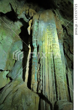 秋芳洞の美しく輝く黄金柱の景色 125337725
