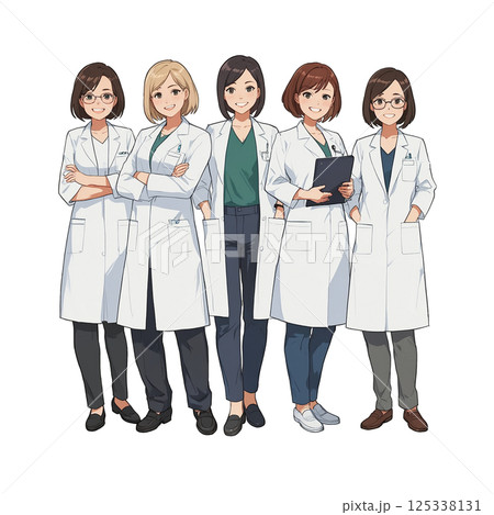 薬剤師の女性たちが横並びで立っているイラスト素材 125338131