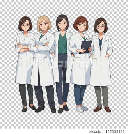 薬剤師の女性たちが横並びで立っているイラスト素材 125338131
