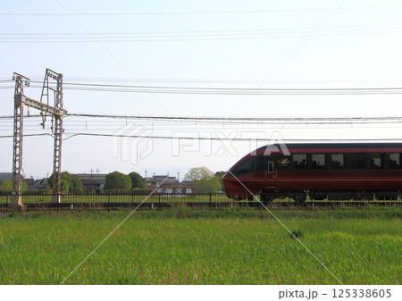 世界遺産の奈良平城宮跡を走行する近鉄特急「ひのとり」 世界遺産の奈良平城宮跡を走行する近鉄特急「ひのとり」 125338605
