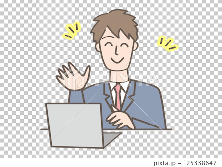 Smiling business person in front of a PC Smiling business person in front of a PC 125338647