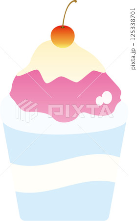 ピンクシロップとミルクとさくらんぼがトッピングされたかき氷 ピンクシロップとミルクとさくらんぼがトッピングされたかき氷 125338701