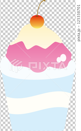 ピンクシロップとミルクとさくらんぼがトッピングされたかき氷 ピンクシロップとミルクとさくらんぼがトッピングされたかき氷 125338701