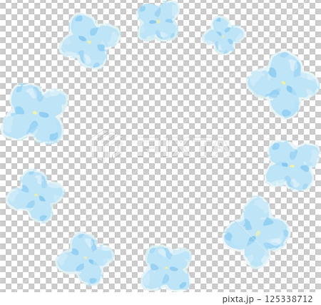 水色の紫陽花の花びらの水彩風フレーム 125338712