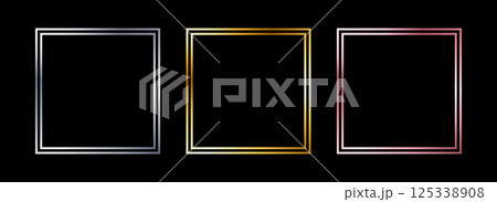 Golden and silver thin frame set. Shiny metal foil border collection. Gold glowing geometric boarder bundle in art deco style. Linear rectangular element pack for photo, cadre, card, emblem. Vector  125338908