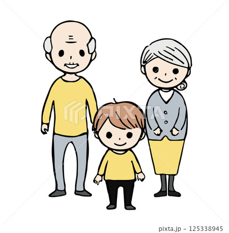 祖父母と孫の全身イラスト 125338945