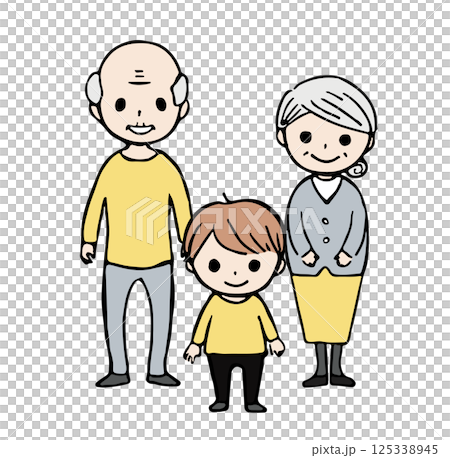 祖父母と孫の全身イラスト 125338945