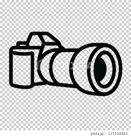 帶有長焦鏡頭和遮光罩的相機圖標 125338983