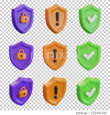 3D graphic shield icons related to internet security 125341287