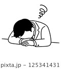 机に突っ伏す中年男性サラリーマンのイラスト 125341431