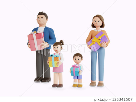 Children holding flags and striking poses 125341507