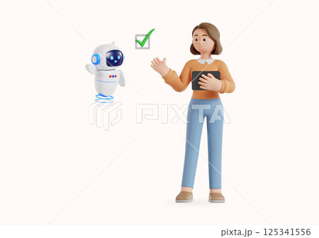 A speech bubble and a Wi-Fi sign are floating above the artificial intelligence. A speech bubble and a Wi-Fi sign are floating above the artificial intelligence. 125341556