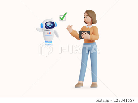 A speech bubble and a Wi-Fi sign are floating above the artificial intelligence. A speech bubble and a Wi-Fi sign are floating above the artificial intelligence. 125341557