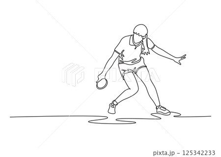 Single continuous line drawing beauty female table tennis players performing dynamic strokes and returns. Showing speed and reflex in modern ping pong. One line draw graphic design vector illustration 125342233