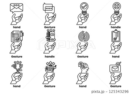 Set of illustrations of hands and things in line art style Set of illustrations of hands and things in line art style 125343296
