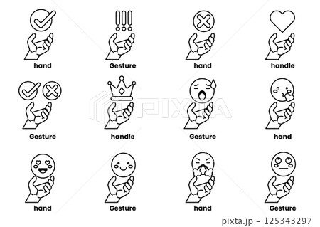 Set of illustrations of hands and things in line art style 125343297