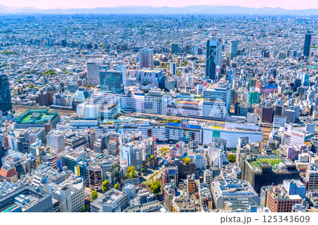 日本の東京都市景観 池袋駅や変貌する西口エリア（奥）、超高層ビルが姿を現した 125343609