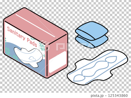 Isometric set of sanitary pads and boxes 125343860