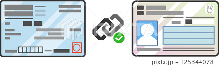 マイナンバーカードと保険証のベクターイラスト マイナ保険証 一体化 紐付け リンク アイキャッチ マイナンバーカードと保険証のベクターイラスト マイナ保険証 一体化 紐付け リンク アイキャッチ 125344078