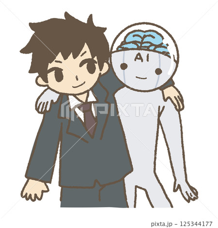 ビジネスマンと肩を組むAIロボット 125344177