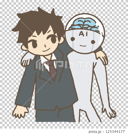 ビジネスマンと肩を組むAIロボット 125344177