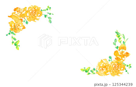水彩画。水彩タッチの黄色い薔薇イラスト。父の日の黄色い薔薇フレーム。 水彩画。水彩タッチの黄色い薔薇イラスト。父の日の黄色い薔薇フレーム。 125344239