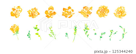 水彩画。水彩タッチの黄色い薔薇イラスト。父の日の黄色い薔薇フレーム。 125344240
