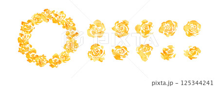 水彩画。水彩タッチの黄色い薔薇イラスト。父の日の黄色い薔薇フレーム。 125344241