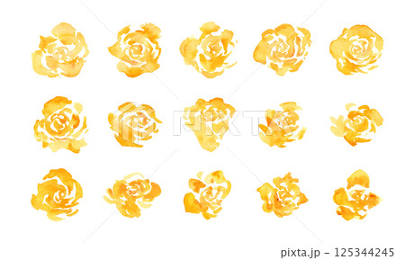水彩画。水彩タッチの黄色い薔薇イラスト。父の日の黄色い薔薇フレーム。 125344245