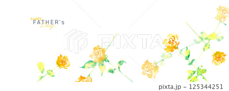 水彩画。水彩タッチの黄色い薔薇イラスト。父の日の黄色い薔薇フレーム。 125344251