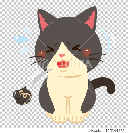 毛玉を吐き出す猫のイラスト 125344482