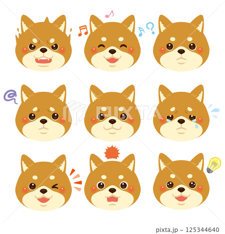 柴犬のイラストセット　顔表情のみ 125344640