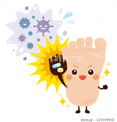 感染症を薬剤で治療して元気になる足のキャラクターイラスト 125344658