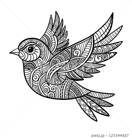Zentangle bird for coloring book. Ethnic patterned vector illustration. Sketch for adult antistress coloring page, tattoo, poster, print Zentangle bird for coloring book. Ethnic patterned vector illustration. Sketch for adult antistress coloring page, tattoo, poster, print 125344887