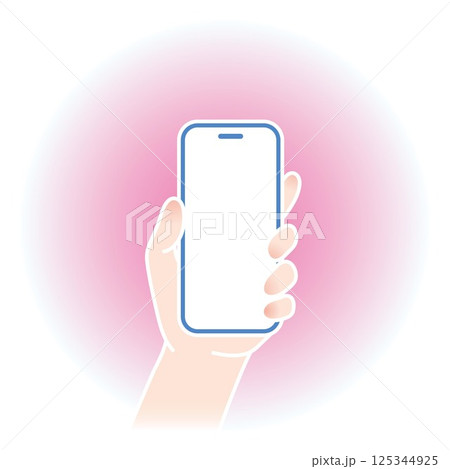 スマホを操作する手_ピンク_左手で縦持ち 125344925