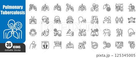 Pulmonary Tuberculosis . Medical outline icon . Editable stroke . Vector . Pulmonary Tuberculosis . Medical outline icon . Editable stroke . Vector . 125345005
