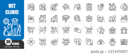 Veterinary clinic . Medical outline icon . Editable stroke . Vector . 125345007